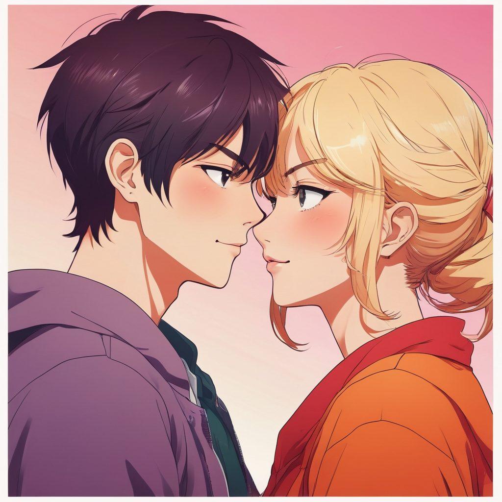 A split-screen illustration showcasing a vibrant anime character on one side, displaying a range of emotions like affection and joy, while the other side features a stylized film reel with iconic scenes from adult-themed anime, emphasizing intimacy. The background should be a soft gradient that blends warm and cool colors, enhancing the contrast between the two themes. Include subtle elements like manga panels merging into cinematic frames. vector art. vibrant colors. soft gradient.